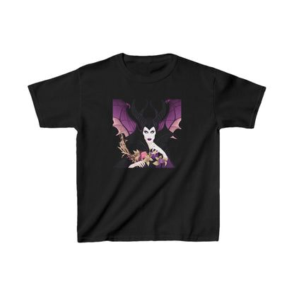 Maleficent Kids Tee in black, displaying the dark glamour of Maleficent with captivating floral accents. A luxurious choice for children who adore Disney villains.