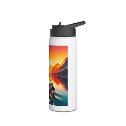Chic Fantasy Paddleboarding Stainless Steel Water Bottle with an artistic representation of a serene sunset and paddleboard, ideal for paddleboarding enthusiasts.