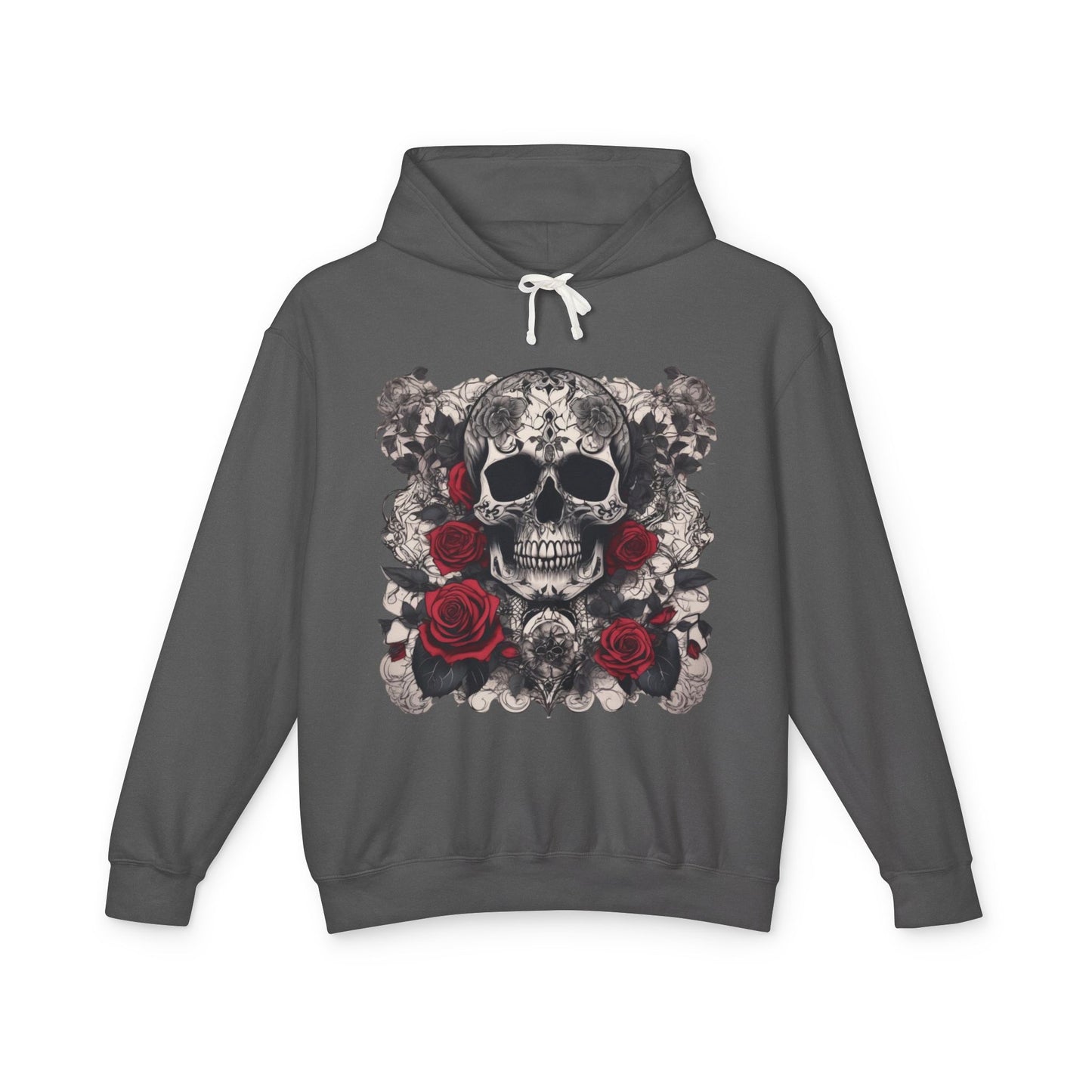 Unisex Lightweight Hooded Sweatshirt unique designer skull and roses