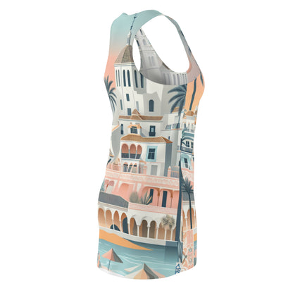 Marbella Dream Racerback Dress from Dazzling Dreams Studio, styled with oversized accessories, epitomizing luxury beachwear for fashionable summer events.