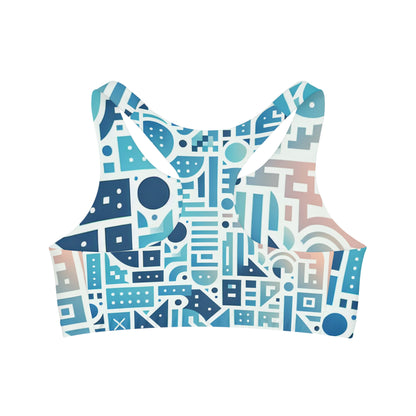 Close-up view of Elara Sinclair Premium Sports Bra’s chic pastel pattern, crafted from soft microfiber by Dazzling Dreams Studio