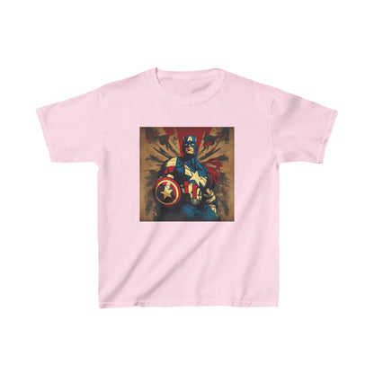 Luxury Kids Captain America Heavy Cotton T-Shirt in soft pink featuring iconic superhero design, perfect for young adventurers.