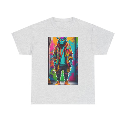 Street Monster Graphic T-Shirt in heather grey, showcasing a lively graphic illustration that represents urban street style, designed for a versatile unisex appeal.
