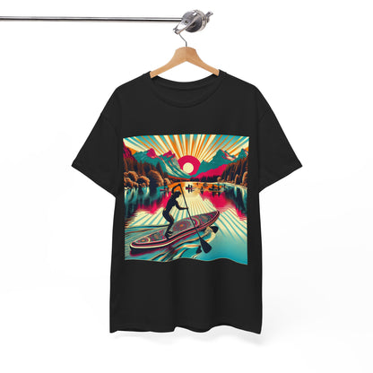 Luxurious Paddle Board T-Shirt featuring a stunning graphic of serene water sports, designed by Dazzling Dreams Studio for adventurous water sports enthusiasts.