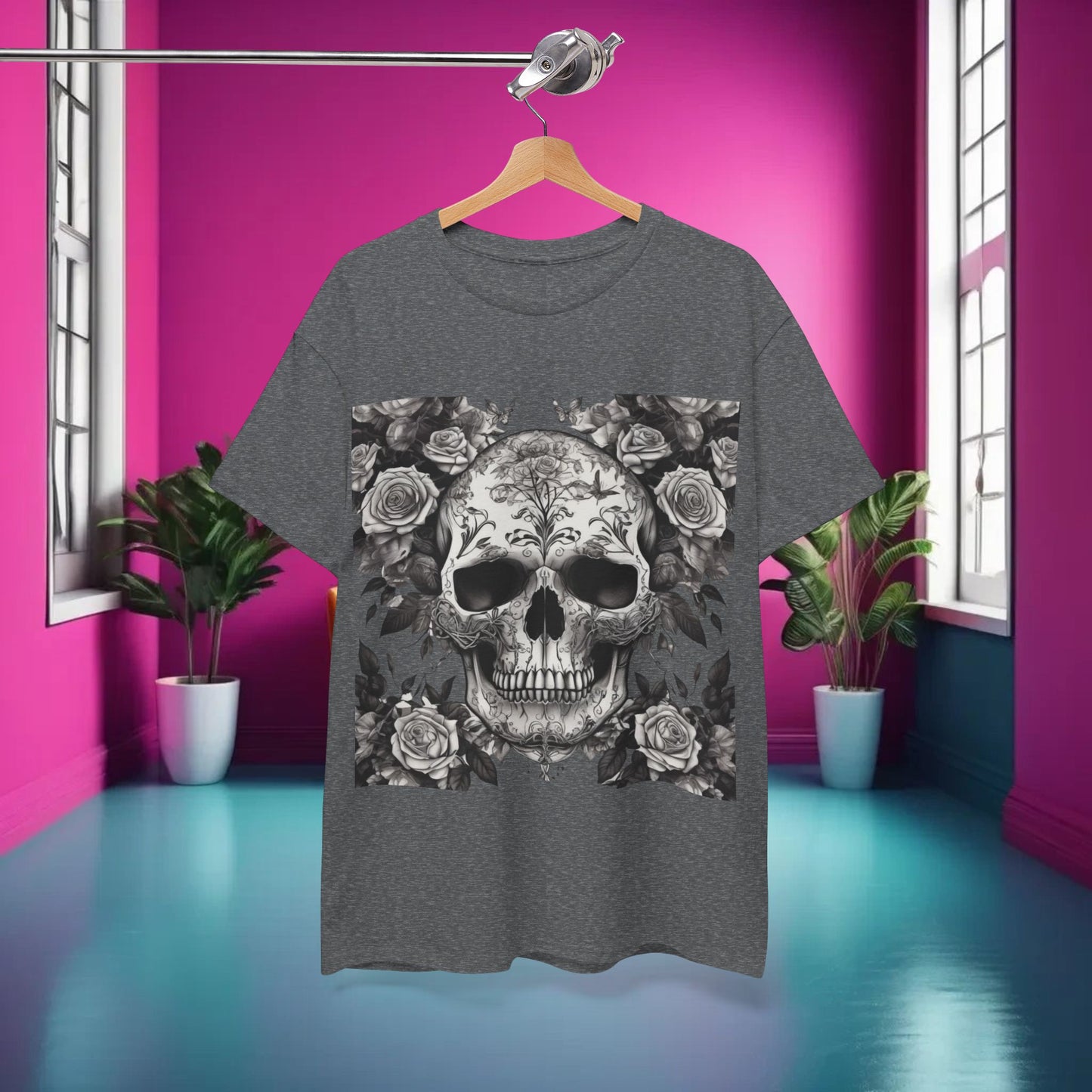 Skulls and Roses Cotton Tee, Unisex Graphic Shirt,