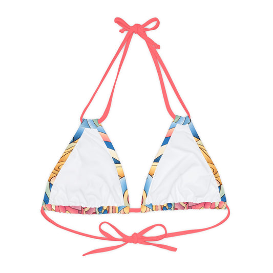 Energetic Move Women's Strappy Triangle Bikini Top - Premium Pastel Pink Swimwear showcasing the reverse view with elegant white fabric and multicoloured accents, perfect for high-end swimwear collections.