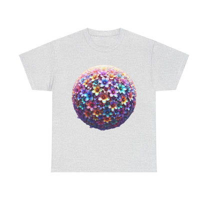 Iridescent Floral Sphere Unisex Cotton Tee Graphic T Shirt in grey, showcasing an elegant floral sphere graphic.