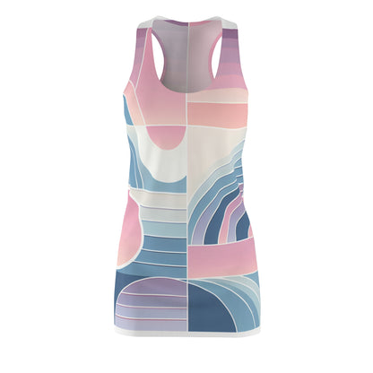 Celeste Rutherford Racerback Dress featuring a pastel gradient in pink, purple, and blue, showcasing elegant style and modern fashion.