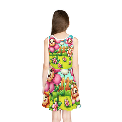 Stylish and comfortable Iris Bloomfield Girls Sundress with lively floral prints and playful bumblebee motifs from Dazzling Dreams Studio.