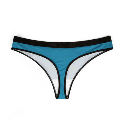 Elegant blue thong lingerie made from soft fabric, showcasing a playful design with contrasting black trim and the striking phrase 'TREAT YOUR GIRL RIGHT'.