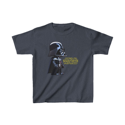 Kids Cute Darth Vader T-shirt Heavy Cotton Tee in sophisticated dark navy, featuring a stylized Darth Vader graphic, tailored for young Star Wars enthusiasts.
