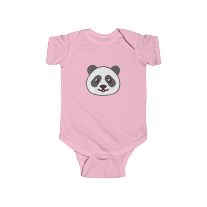 Luxury Panda Face Bodysuit in soft pink, an exquisite infant romper suit featuring an adorable panda face design, perfect for fashionable baby clothes. Available in five vibrant colours for your little one's wardrobe.