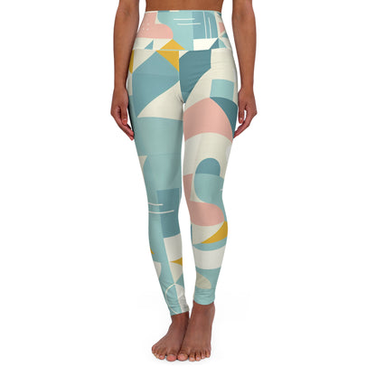 Modern Geometric Pastel Leggings by Dazzling Dreams Studio, featuring stylish geometric patterns in soft pastel colours including pink, blue, yellow, and green, perfect for fashion-forward activewear.