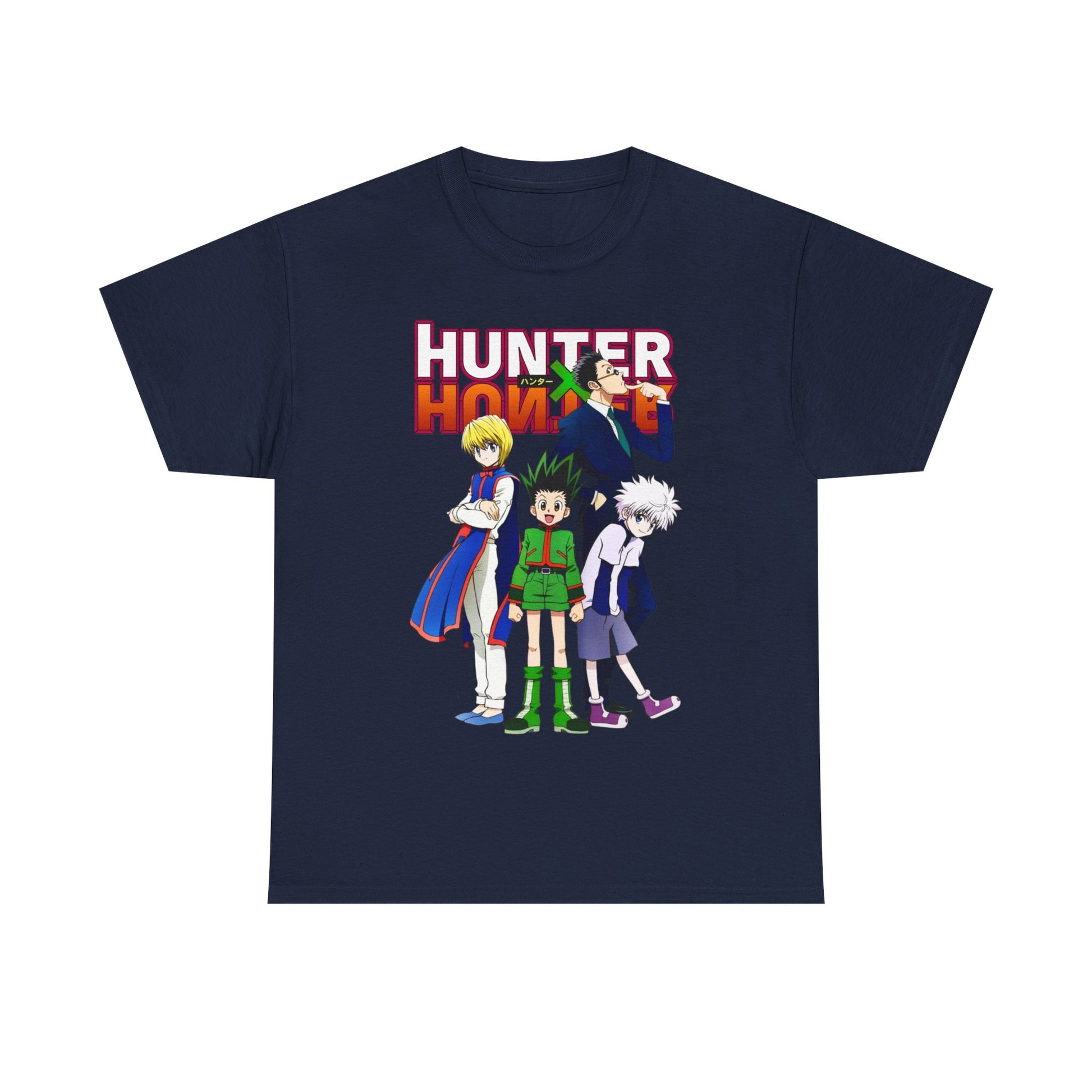 Sophisticated Hunter x Hunter Elite T-Shirt in navy, showcasing striking artwork of iconic anime characters, ideal for anime connoisseurs.
