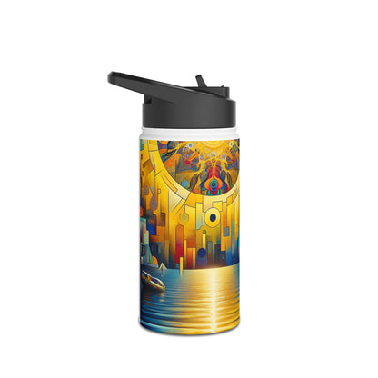 Fantasy Paddleboarding Stainless Steel Water Bottle with an elegant design, capturing the essence of adventure with a stunning depiction of a sunset on the water.