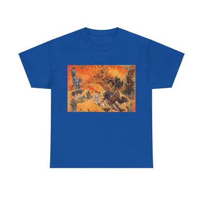 Luxury Discworld Pyramids Graphic Unisex T-Shirt in blue, adorned with a striking graphic of the Discworld pyramids, merging comfort and elegance in fantasy fashion.