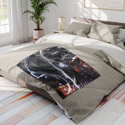 Decorative and Warm Halloween Spooky Arctic Fleece Blanket elegantly placed on a bed, blending luxury and thematic charm for the Halloween season.
