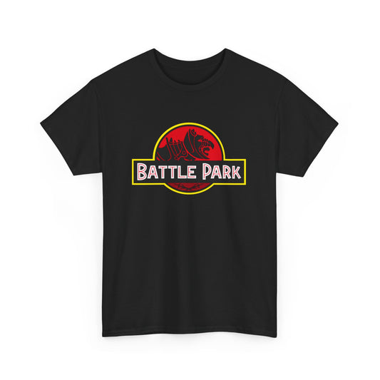 Stylish Battle Cat Logo Unisex Graphic Tee, showcasing a bold design with the iconic Battle Park emblem, perfect for fashion-forward individuals.