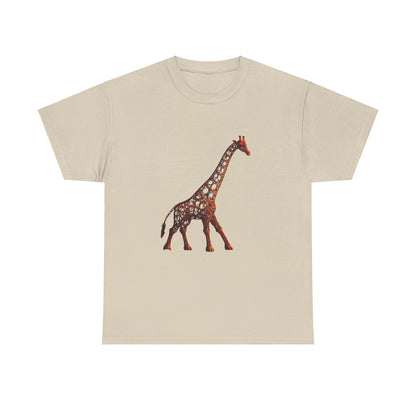 Stylish Unisex Giraffe Graphic Tee in beige, highlighting a detailed artistic representation of a giraffe.