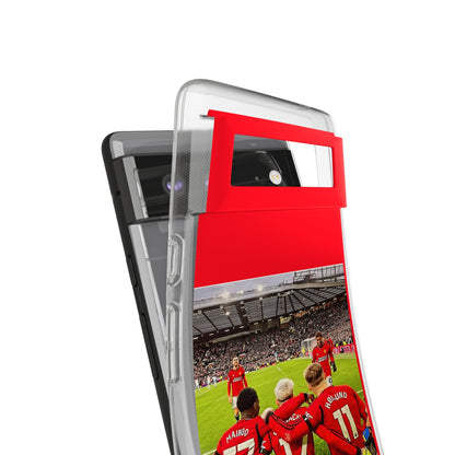 Close-up of the Manchester United Mainoo Garnach Hojlund Soft Phone Case, revealing the exquisite detail of the UV-printed design, a must-have for football enthusiasts.