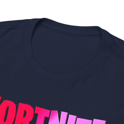 Close-up of the premium neckline of a stylish Fortnite T-shirt, emphasizing quality craftsmanship and luxurious fabric.