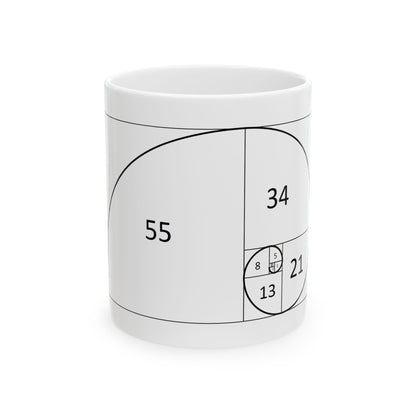 Fibonacci Spiral Image Ceramic Mug – A stylish 12 oz coffee cup, perfect for art lovers needing a little math magic in their morning brew.