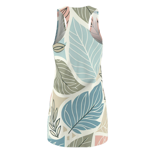 Close-up of Valentina Sartori Modern Pastel Racerback Dress featuring a delicate leaf motif, highlighting the comfortable racerback design and pastel colours.