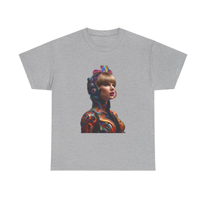 Luxury Swifties psychedelic Taylor Swift Heavy Cotton Tee in grey featuring a vibrant and artistic portrayal of Taylor Swift.