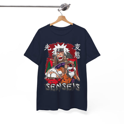 Chic navy blue Trendy Anime Vibes T-shirt elegantly hung, showcasing bold anime character graphics, perfect for discerning fashion lovers.