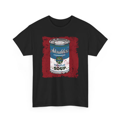 Ninja Turtles Soup Unisex Mens Women's Graphic Funny T Shirt Tee featuring a stylised can labeled 'Shredder's Condensed Turtle Soup', perfect for casual wear with a touch of humour.