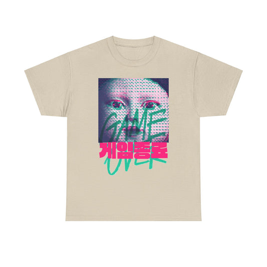 Sophisticated unisex graphic t-shirt showcasing an artistic interpretation of survival game themes with 'GAME OVER' in striking hues.