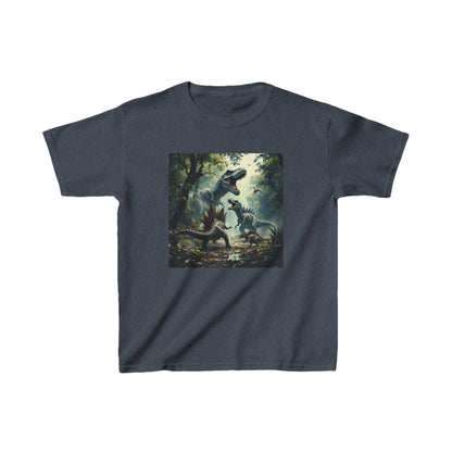 Kids Dinosaur Heavy Cotton Tee in elegant navy showcasing delightful dinosaur imagery, perfect for little explorers.
