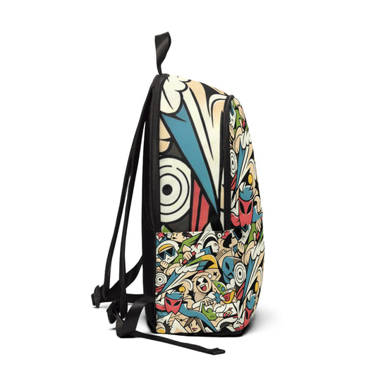 Vibrant Abstract Excursion Fusion Backpack by Dazzling Dreams Studio showcasing modern chic design with colourful cartoon motifs, perfect for fashion-forward individuals.