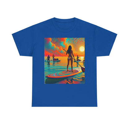 Paddle Board T-Shirt by Dazzling Dreams Studio, ideal for paddleboarding lovers, illustrating a breathtaking water adventure.