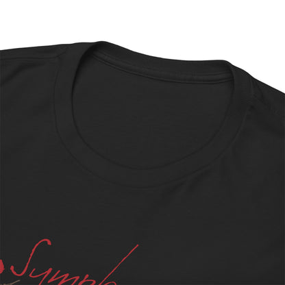 Close-up view of the neckline of a luxurious black t-shirt featuring gothic design elements.
