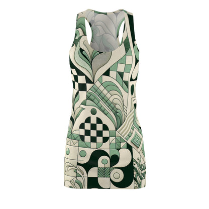 Pastel Green Racerback Dress with Checkerboard Print by Vivienne Lacroix, showcasing a luxurious feminine style, perfect for sophisticated occasions, designed by Dazzling Dreams Studio.