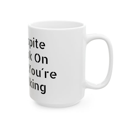 Inappropriate Slogan Ceramic Mug featuring a funny F-word design, perfect for adding humour to office coffee breaks—an ideal gift for those with cheeky sense of humour.