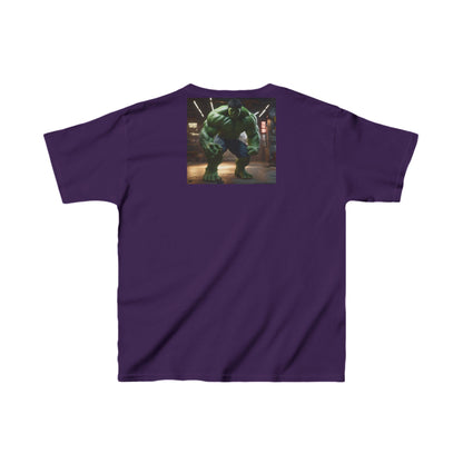 Kids Incredible Hulk Heavy Duty T-Shirt in Elegant Purple - Featuring a remarkable Hulk image on the back, designed for future heroes.