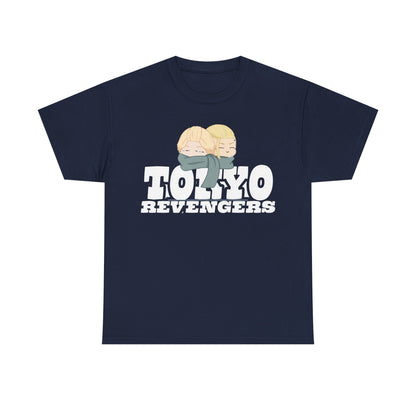 Sophisticated Tokyo Revengers graphic tee in navy, featuring two anime characters with scarves, embodying a stylish blend of comfort and fandom.