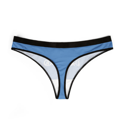 Sophisticated International Star Thong displayed from a frontal view, exuding allure with its chic blue fabric and distinctive logo, ideal for modern lingerie collections.