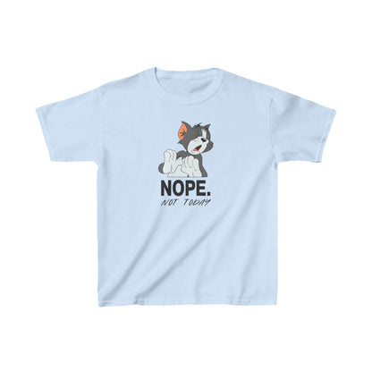 Luxury Child's Tom & Jerry “NOPE” Graphic Unisex Tee Shirt in light blue featuring the iconic cartoon cat Tom with playful expression.