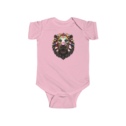 Cute Lion Bodysuit in pink, featuring a geometric lion's head design, perfect for classy infant wear.