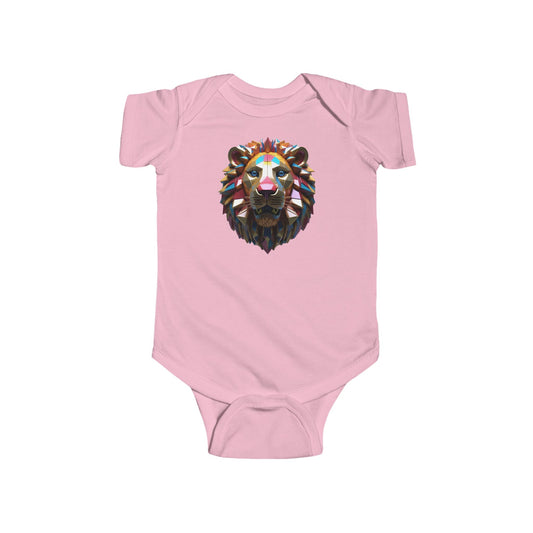 Cute Lion Bodysuit in pink, featuring a geometric lion's head design, perfect for classy infant wear.