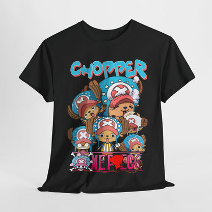 Artistic presentation of Chopper-themed t-shirt, highlighted against a minimalist background, emphasising its unique and charming design, perfect for any occasion.