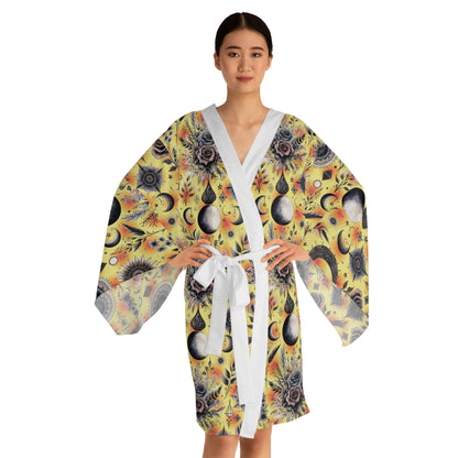 Floral Kimono Robe for Women in a vibrant floral design, featuring white accents, ideal for comfort and stylish lounging at home or special occasions.