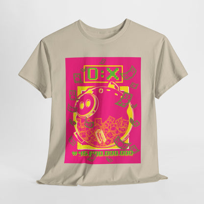 Squid Game Unisex Men's Women's Graphic Cotton Funny T Shirt Tee featuring a vibrant pink and green design of a piggy bank surrounded by cash symbols, ideal for street urban fashion while making a bold statement.