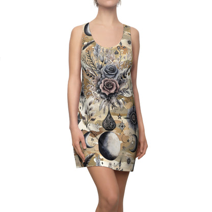 Chic Women's Designer Racerback Dress featuring an elegant floral pattern with intricate detailing, perfect for summer parties and casual outings.