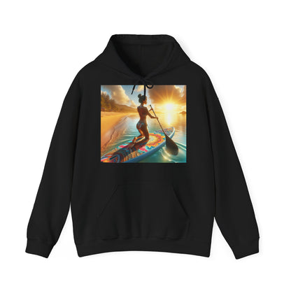 Fantasy Paddleboarding Unisex Hooded Sweatshirt featuring vibrant paddleboarding artwork, perfect for adventurers who appreciate comfort and style.