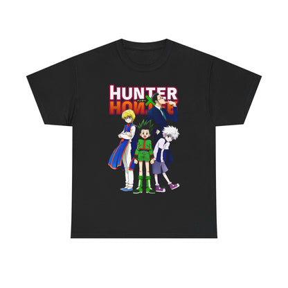 Chic Hunter x Hunter Elite T-Shirt in black, featuring vivid imagery of renowned characters Gon and Killua, crafted for fashionable anime lovers.