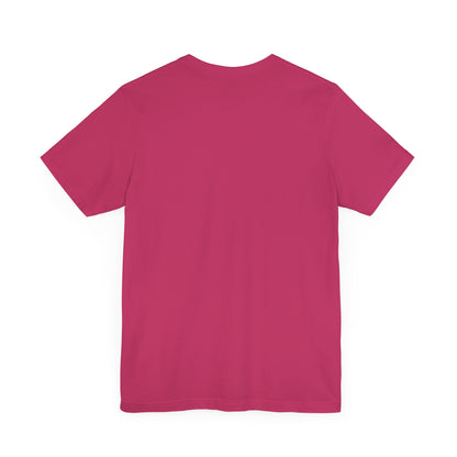 Chic back view of a unisex short sleeve tee in an eye-catching pink, inspired by Sabrina Carpenter's unique style.